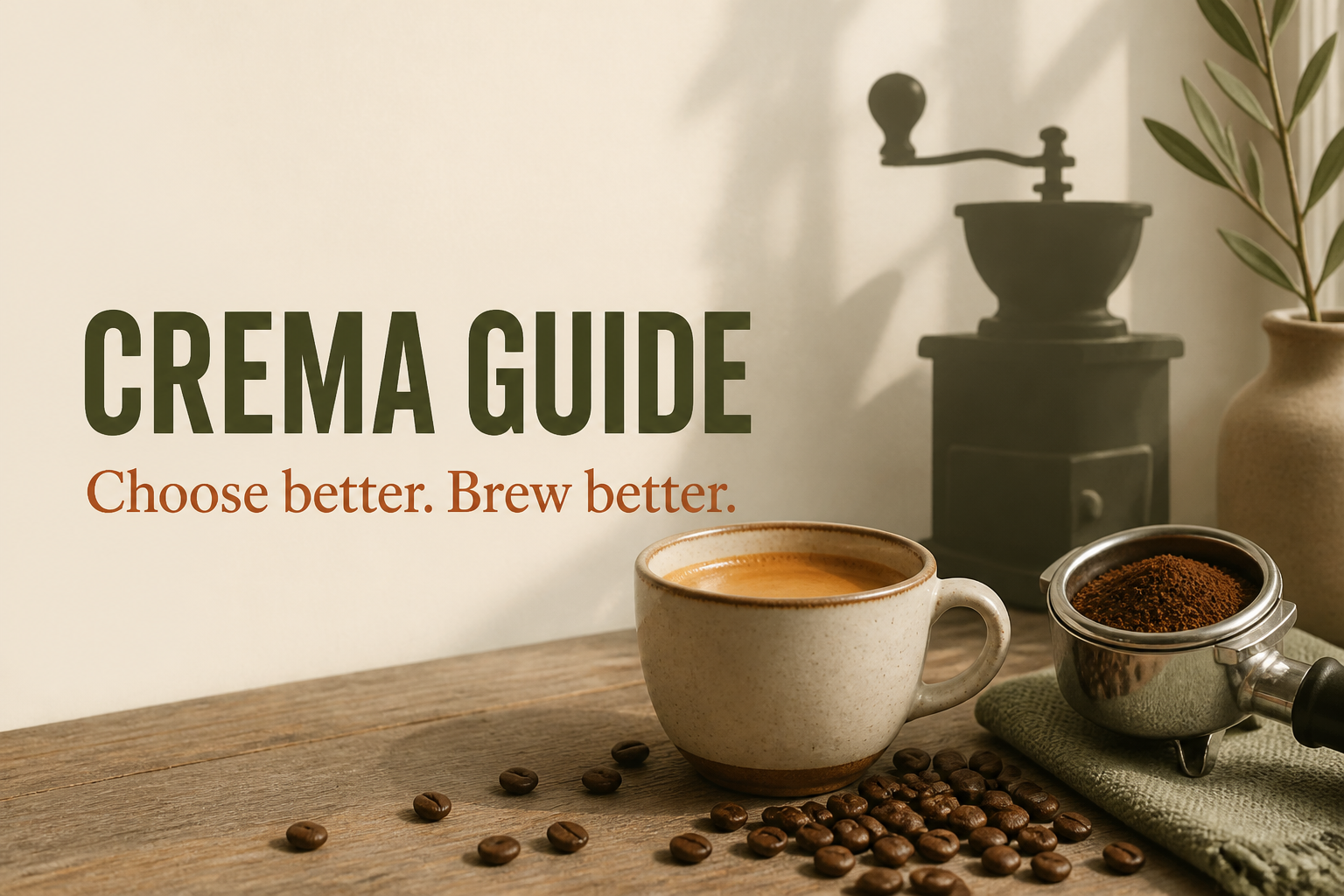 CremaGuide editorial still life with espresso tools.