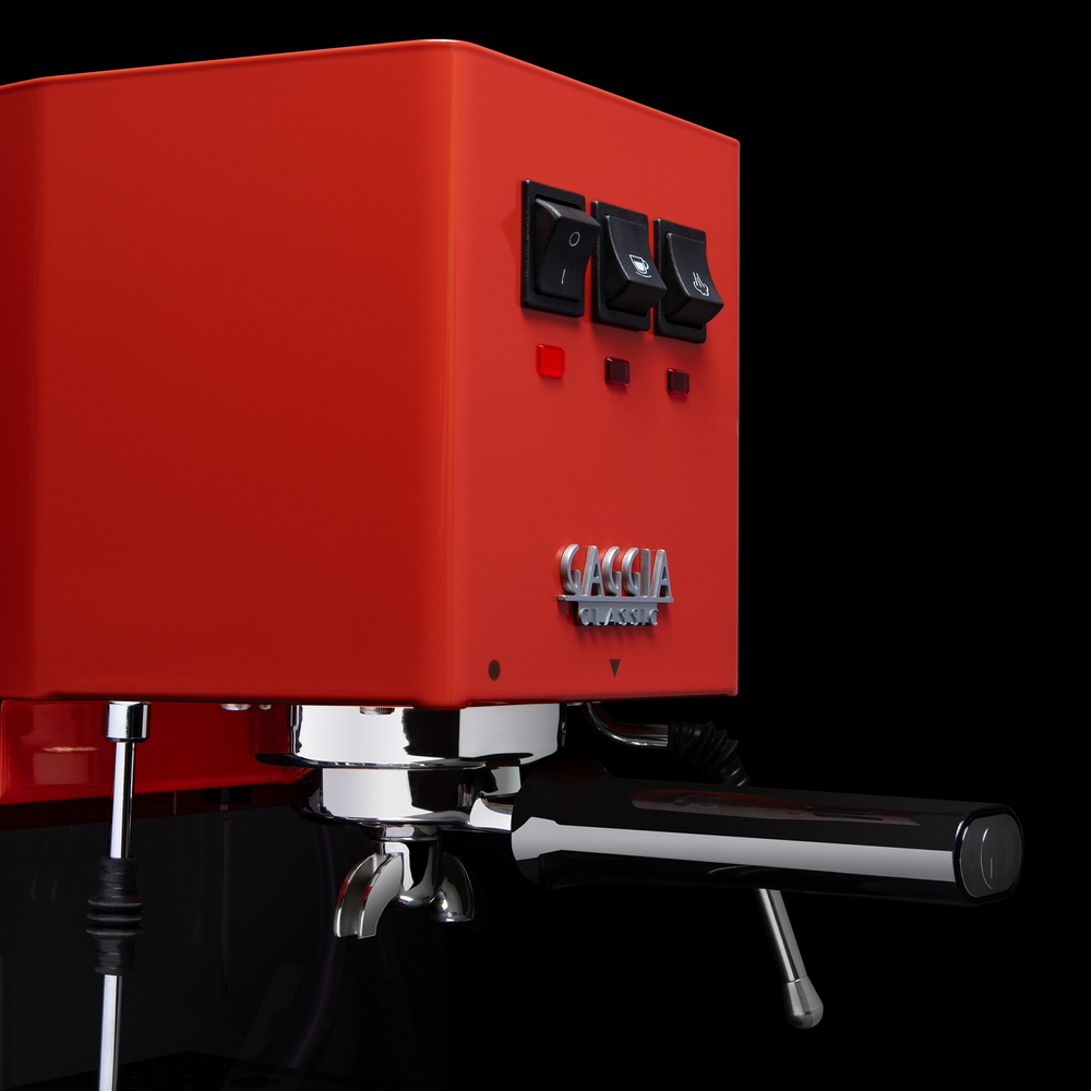 Gaggia Classic espresso machine in red with 58 millimeter portafilter